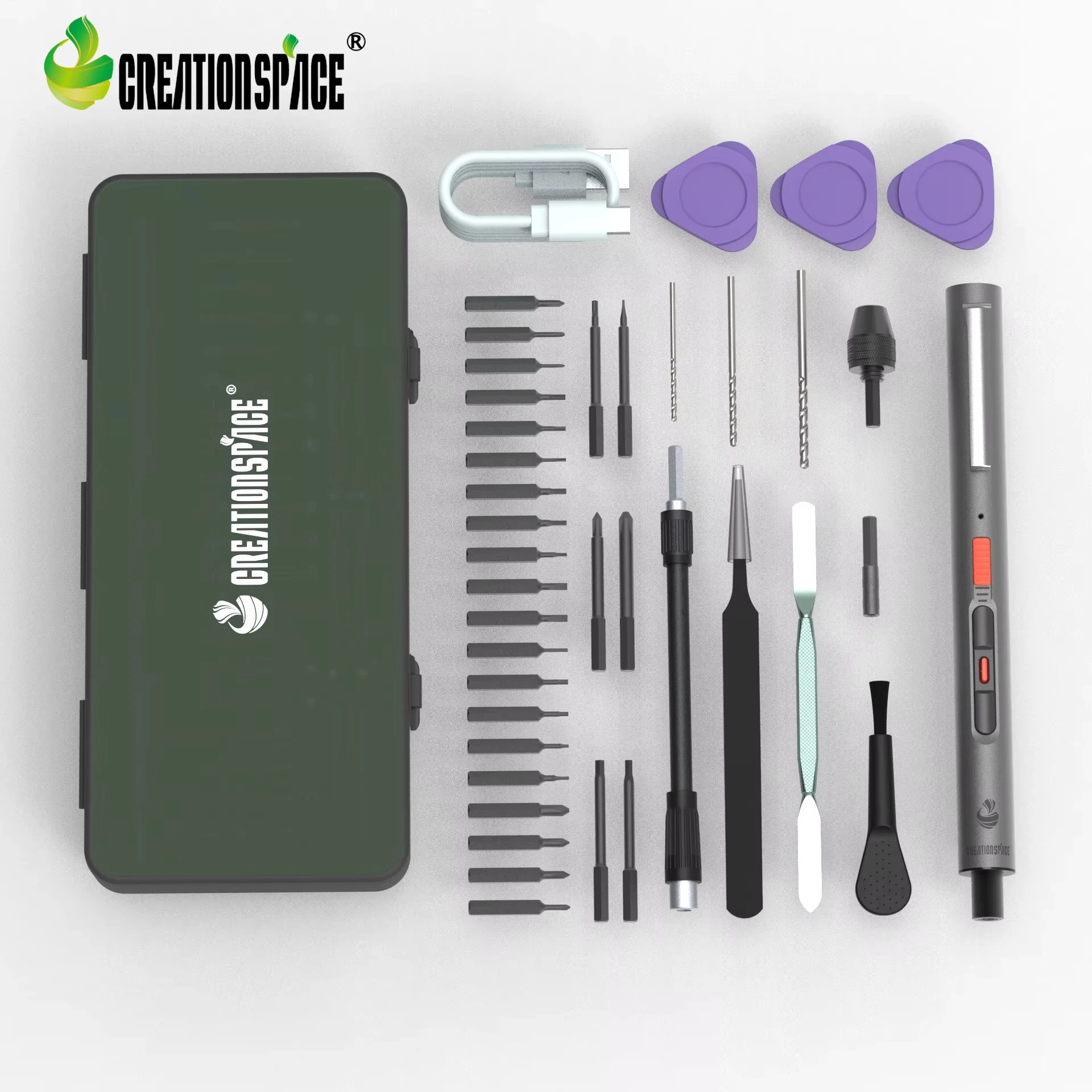 Creationspace CS0802A 3.7V Mini Electric Screwdriver Set, Automatic Screwdriver Cordless Power Tool for Home DIY Projects