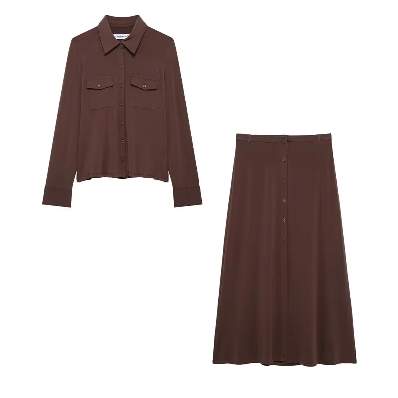 2025 New Brown Lapel Shirts And Long Skirt Two Piece Set Spring Blouse Top + A-line Skirt Retro Women Outfits Elegant Chic Suit
2025 New Brown Lapel Shirts And Long Skirt Two Piece Set Spring Blouse Top + A-line Skirt Retro Women Outfits Elegant Chic Suit