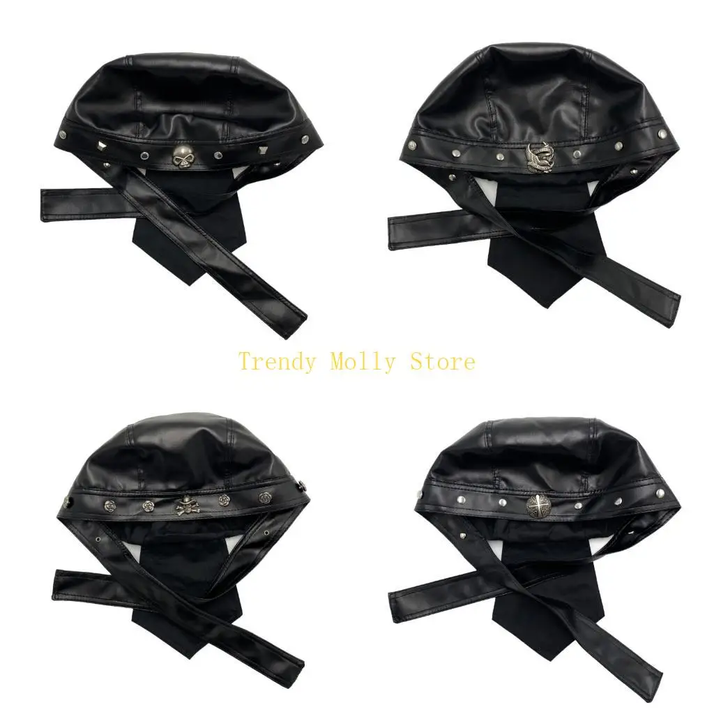 N5KB Punk Turban Hat Bandana Cap PU Leather Rivet Studs Hat for Adult Motorcycling
N5KB Punk Turban Hat Bandana Cap PU Leather Rivet Studs Hat for Adult Motorcycling