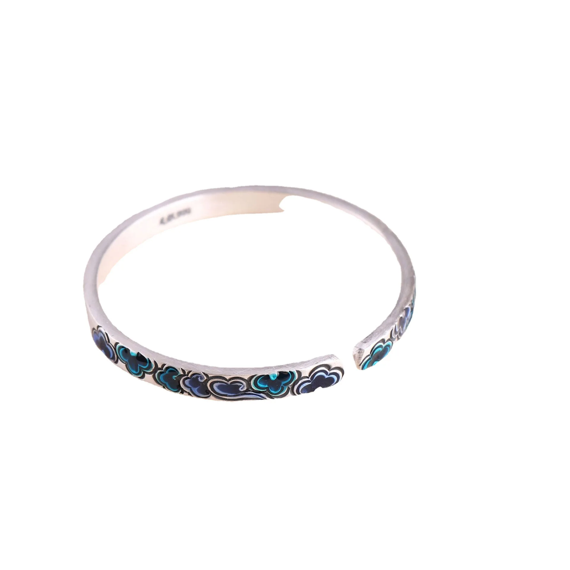 S999 Cloud open bracelet ethnic style retro enamel blue pure handmade silver bangle
S999 Cloud open bracelet ethnic style retro enamel blue pure handmade silver bangle