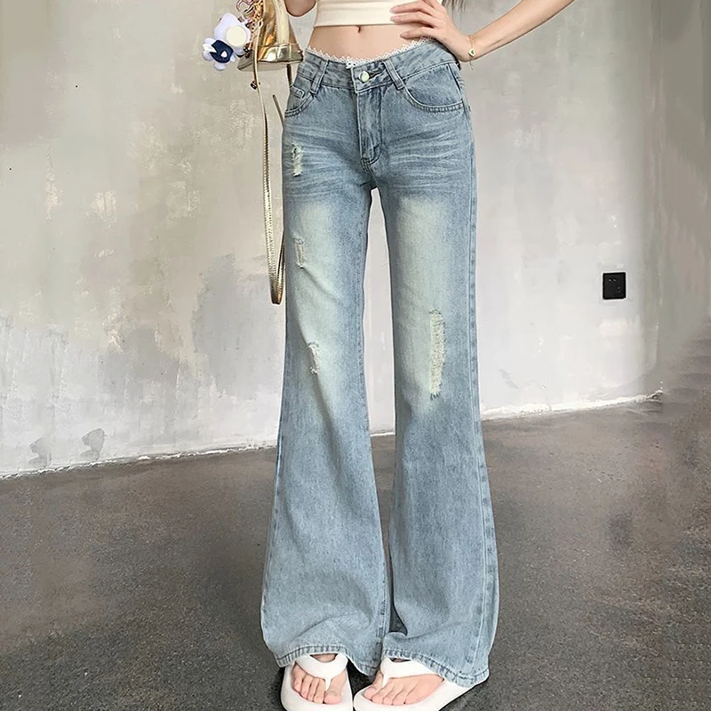 Spring American Retro Lace High Waist Micro Flared Jeans for Women Slim Fit and Slimming Flared Pants Temperament Denim Trousers
Spring American Retro Lace High Waist Micro Flared Jeans for Women Slim Fit and Slimming Flared Pants Temperament Denim Trousers