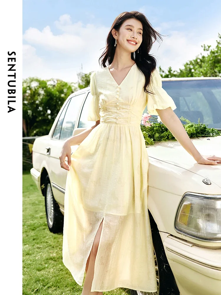 SENTUBILA Elegant Lantern Sleeve V-neck Dress 2026 Summer New French Style Apricot Split A-line Midi Dresses Female 142L54146
SENTUBILA Elegant Lantern Sleeve V-neck Dress 2026 Summer New French Style Apricot Split A-line Midi Dresses Female 142L54146
