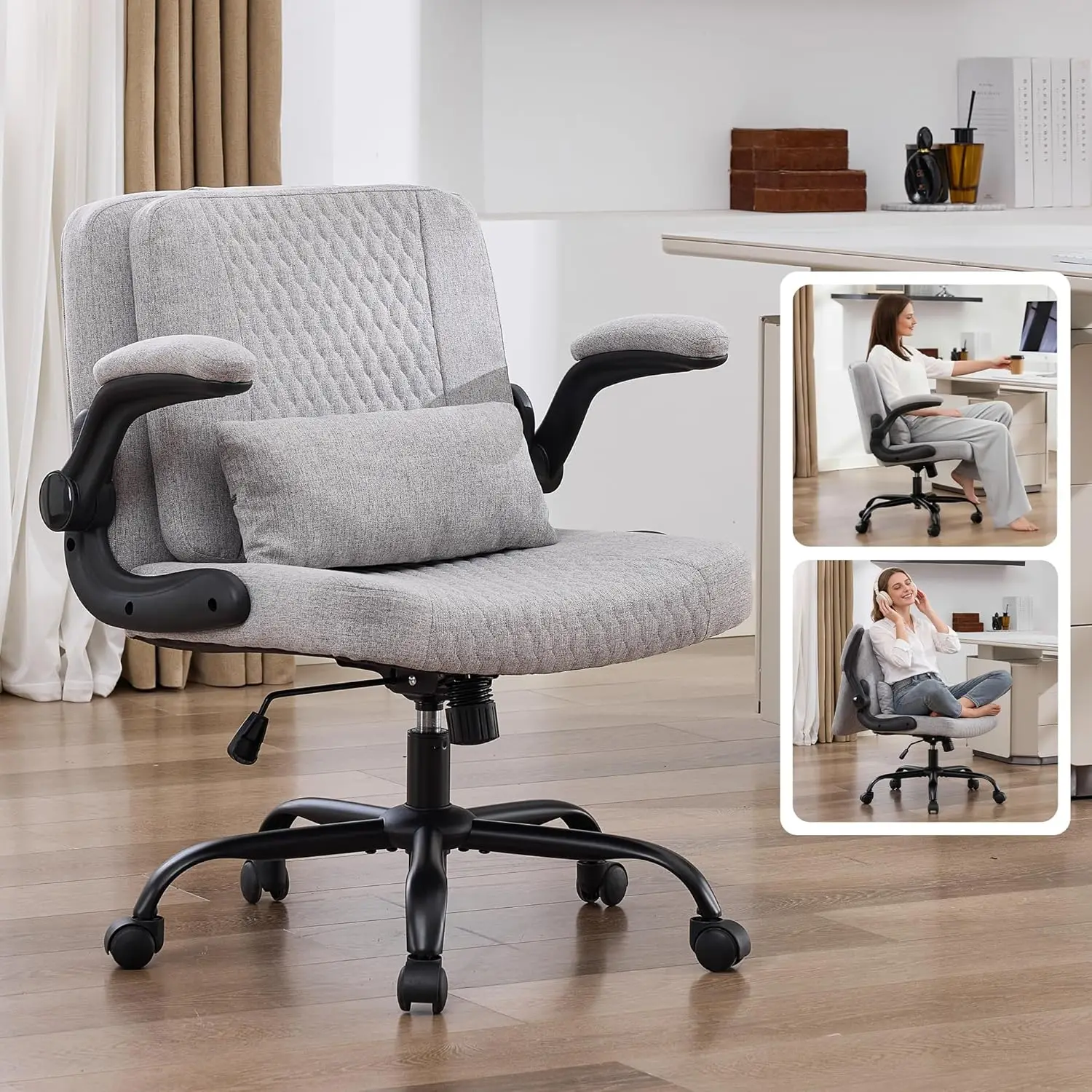 TCGBKAF Grey Fabric Ergonomic Office Chair with Flip Backrest Criss Cross Adjustable Height Swivel Desk Chair with Flip up Arms
TCGBKAF Grey Fabric Ergonomic Office Chair with Flip Backrest Criss Cross Adjustable Height Swivel Desk Chair with Flip up Arms