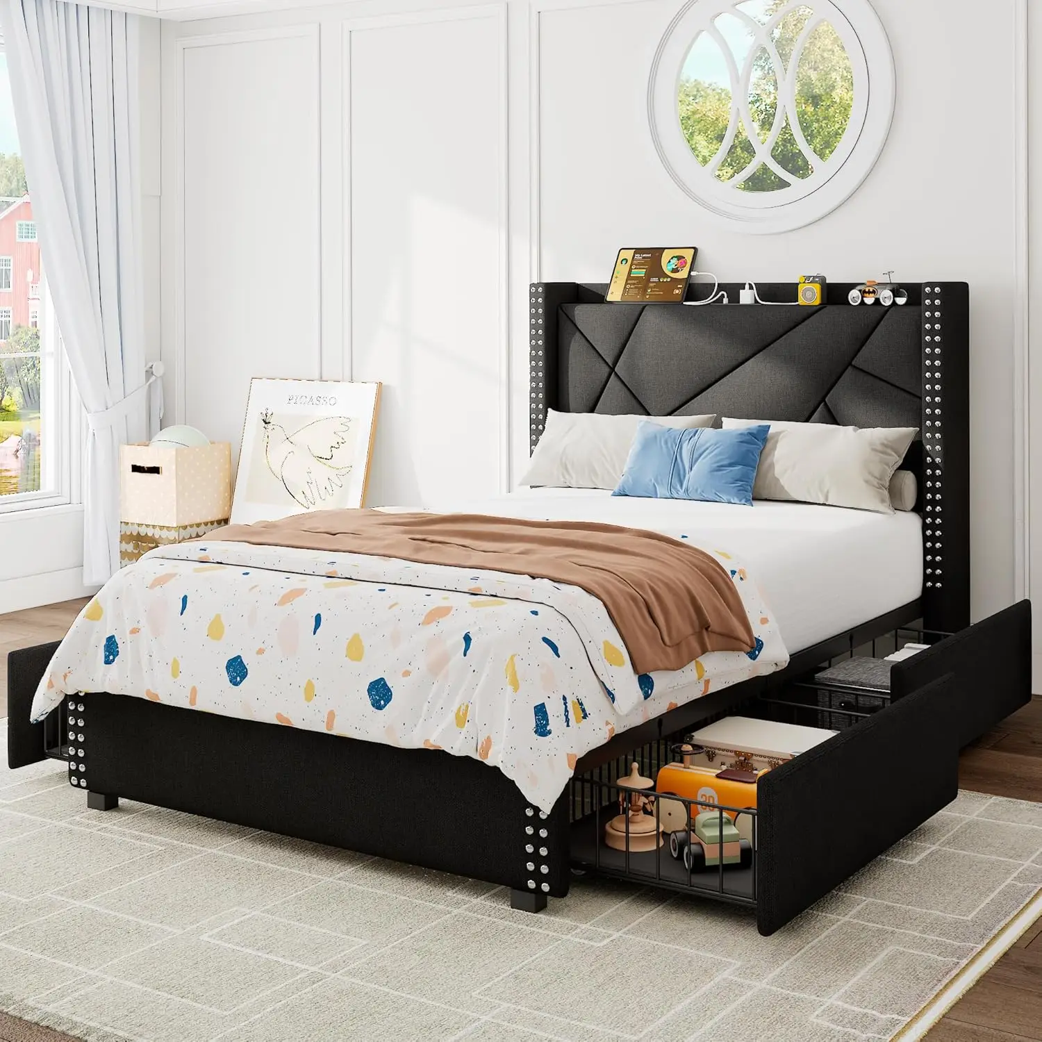 Storage Bed Frame with 4 Drawers, Bed Frame Headboard and Charging Station, There are many styles for you to choose from
Storage Bed Frame with 4 Drawers, Bed Frame Headboard and Charging Station, There are many styles for you to choose from