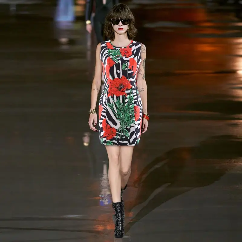 Summer O-neck Sleeveless Women Dress Retro Flower Printing Sexy Lady A-line Hip Skirt Dresses Female New Slim Tide Robe Mujer
Summer O-neck Sleeveless Women Dress Retro Flower Printing Sexy Lady A-line Hip Skirt Dresses Female New Slim Tide Robe Mujer