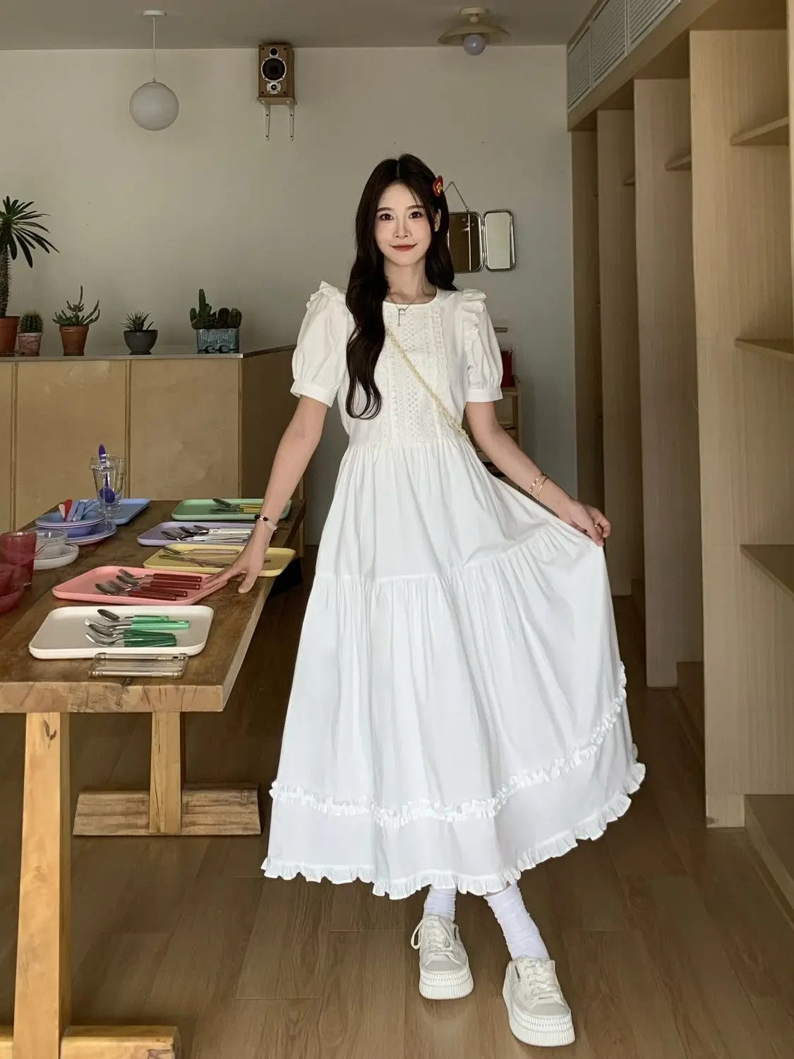 Women French Short Sleeve A-line Dress 2026 Students Summer Lace O-neck Dresses Female Solid Color Loose Vestidos U173
Women French Short Sleeve A-line Dress 2026 Students Summer Lace O-neck Dresses Female Solid Color Loose Vestidos U173
