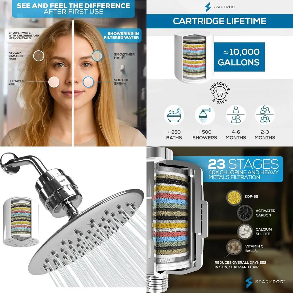 High-End 23-Stage Shower Filter System - Minimizes Chlorine & Metals - Powerful Chrome Showerhead (9.5 Diameter)
High-End 23-Stage Shower Filter System - Minimizes Chlorine & Metals - Powerful Chrome Showerhead (9.5 Diameter)