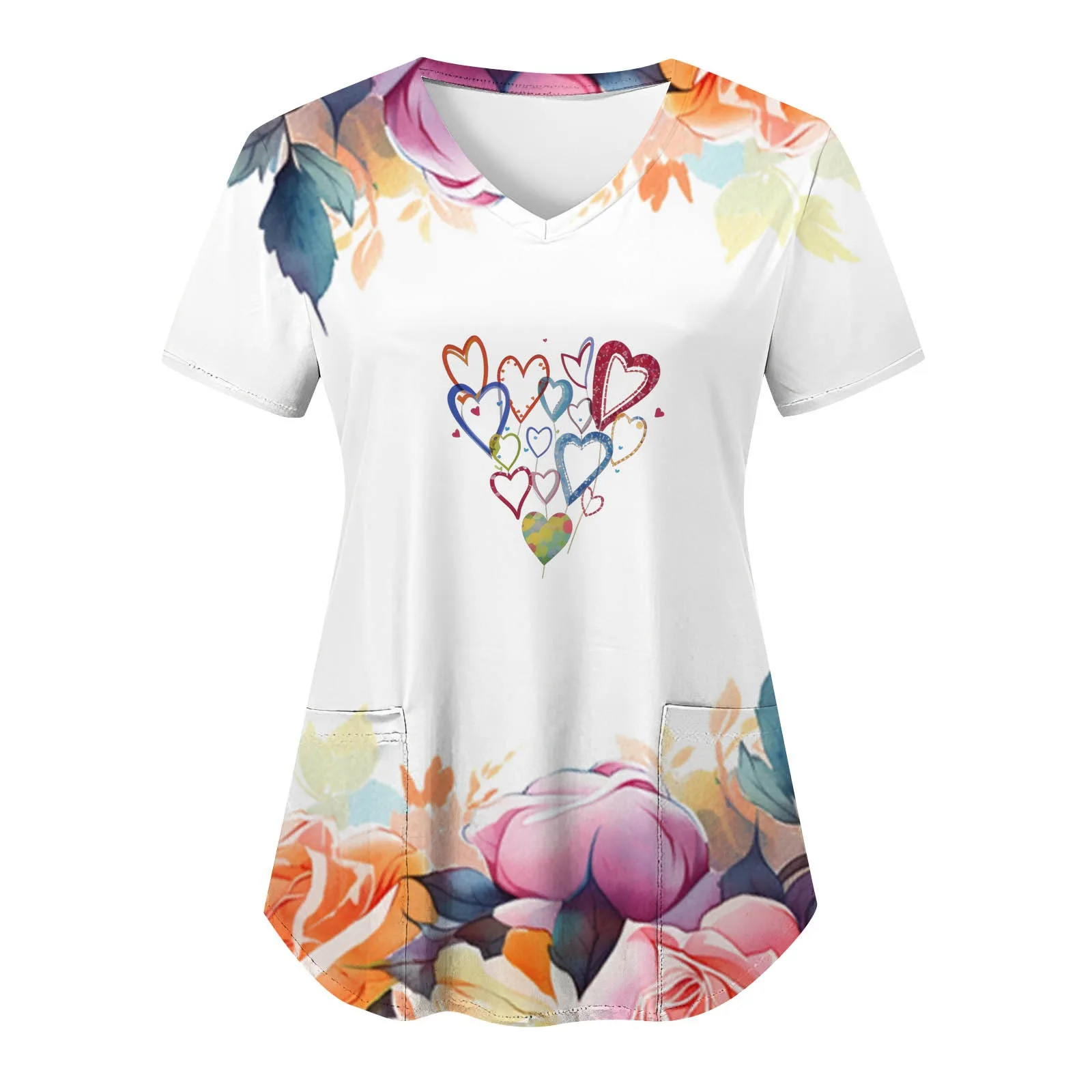 European and American women's nursing uniform Valentine's Day love 3D printed short sleeved V-neck casual nursing work uniform
European and American women's nursing uniform Valentine's Day love 3D printed short sleeved V-neck casual nursing work uniform