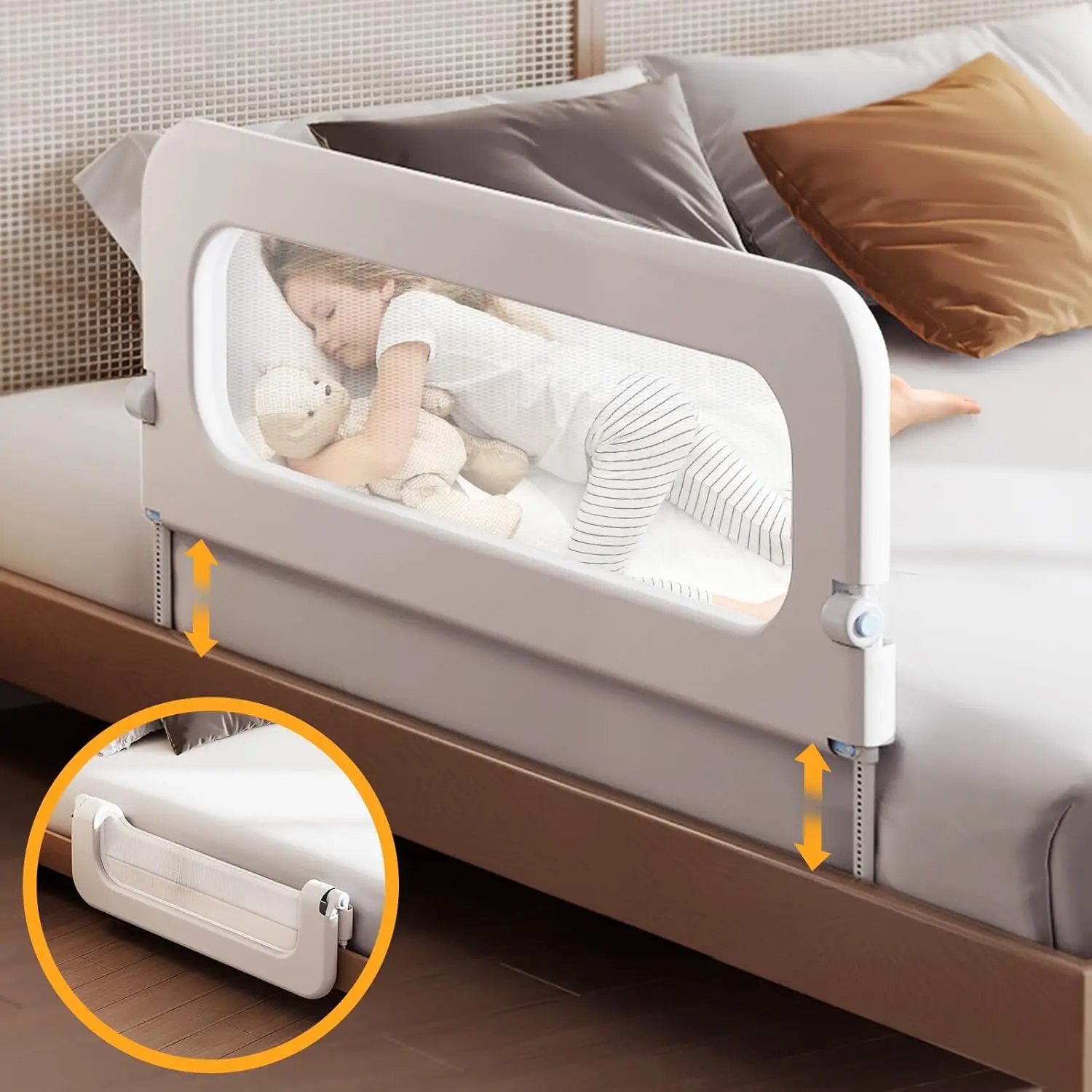 Adjustable Baby Bed Guard Rail with Swing-Down Design, Fits Queen King Twin Bunk Beds, Safe for Toddlers
Adjustable Baby Bed Guard Rail with Swing-Down Design, Fits Queen King Twin Bunk Beds, Safe for Toddlers