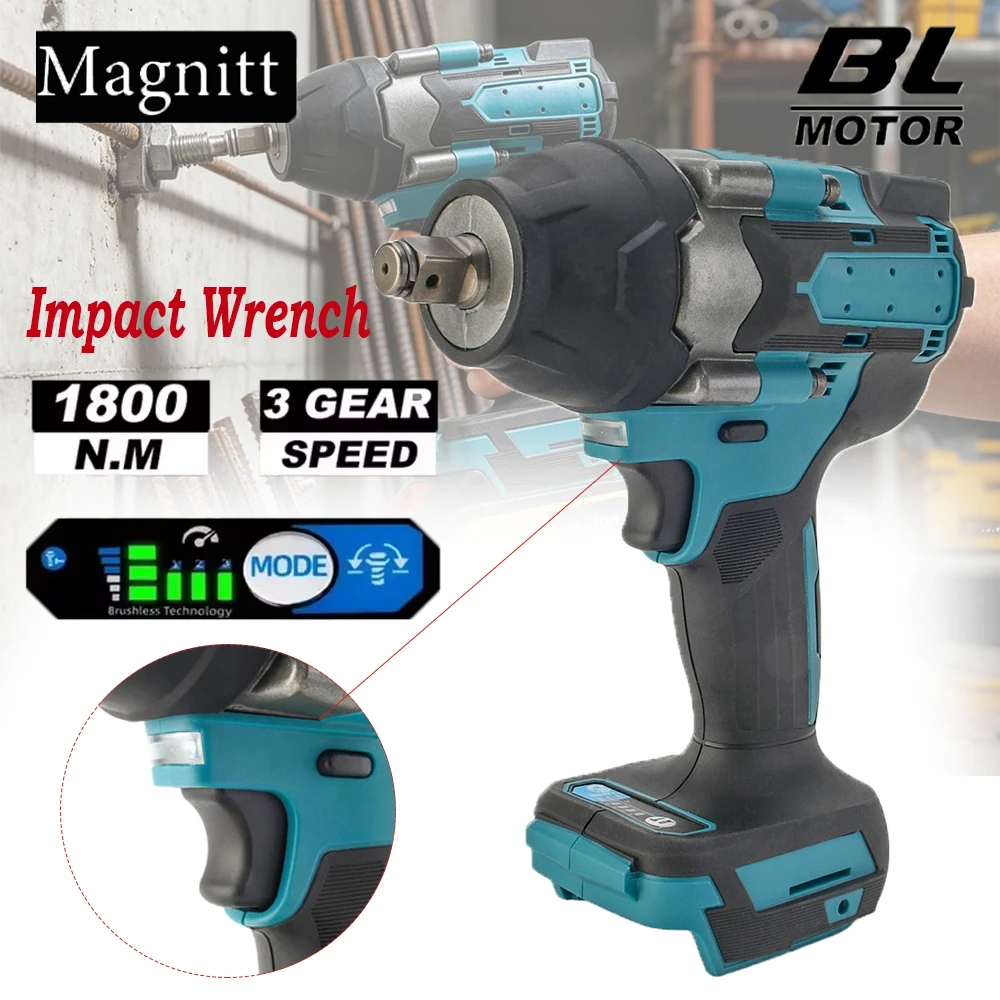 1800N.m High Torque Brushless Electric Impact Wrench 1/2'' Cordless Power Tool for Auto Repair Screwdriver Nut Remover For Makita 18V Battery Pin
1800N.m High Torque Brushless Electric Impact Wrench 1/2'' Cordless Power Tool for Auto Repair Screwdriver Nut Remover For Makita 18V Battery Pin