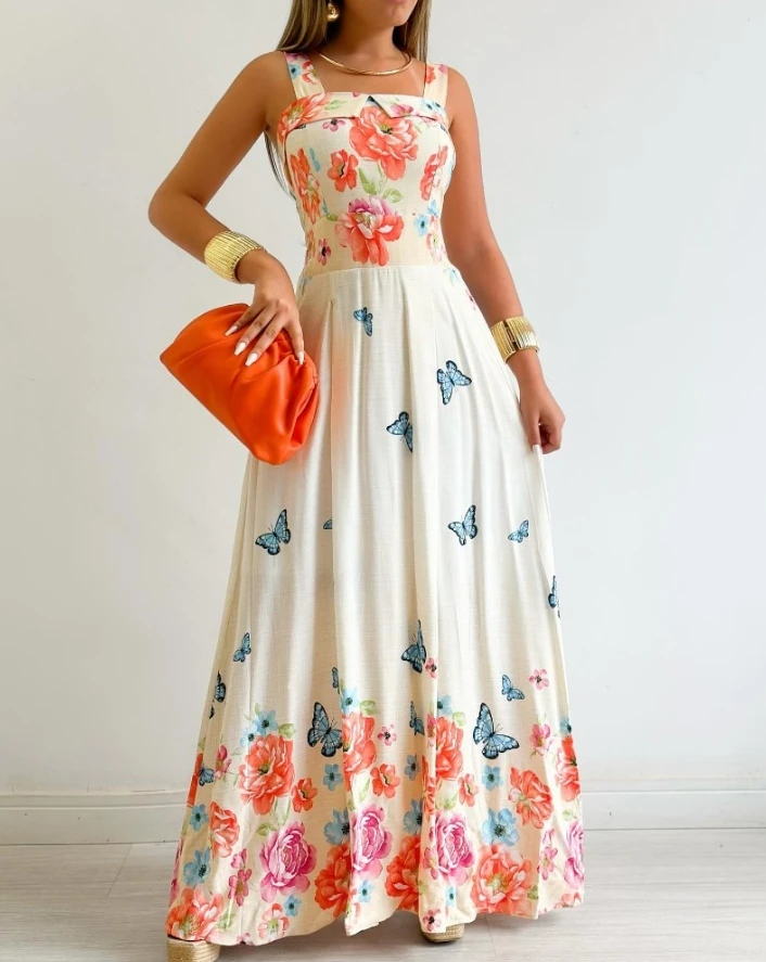 Women Dresses Summer Fashion Floral Print Camisole Square Neck Shirred Maxi Dress Women's Casual Flowy A Line Vacation Dress
Women Dresses Summer Fashion Floral Print Camisole Square Neck Shirred Maxi Dress Women's Casual Flowy A Line Vacation Dress