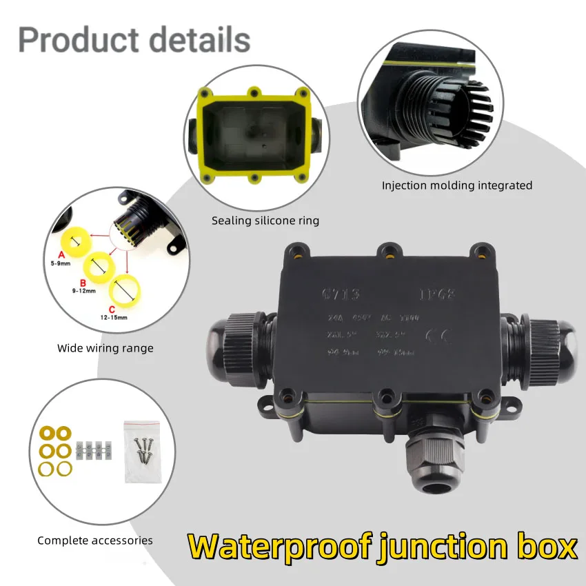 IP68 Waterproof Junction Box Electrical 2/3/4/5/6 WayConnector Box with PC Plastic and Terminal, Designed for Outdoor Buried Wir 
IP68 Waterproof Junction Box Electrical 2/3/4/5/6 WayConnector Box with PC Plastic and Terminal, Designed for Outdoor Buried Wir