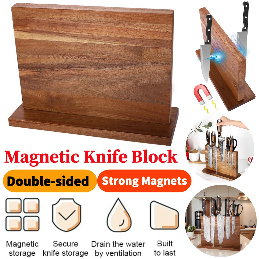 Magnetic Wooden Knife Block Double-Sided Solid Wood Knife Holder Stand with Strong Enhanced Magnets Can Hold Multiple Knives
Magnetic Wooden Knife Block Double-Sided Solid Wood Knife Holder Stand with Strong Enhanced Magnets Can Hold Multiple Knives