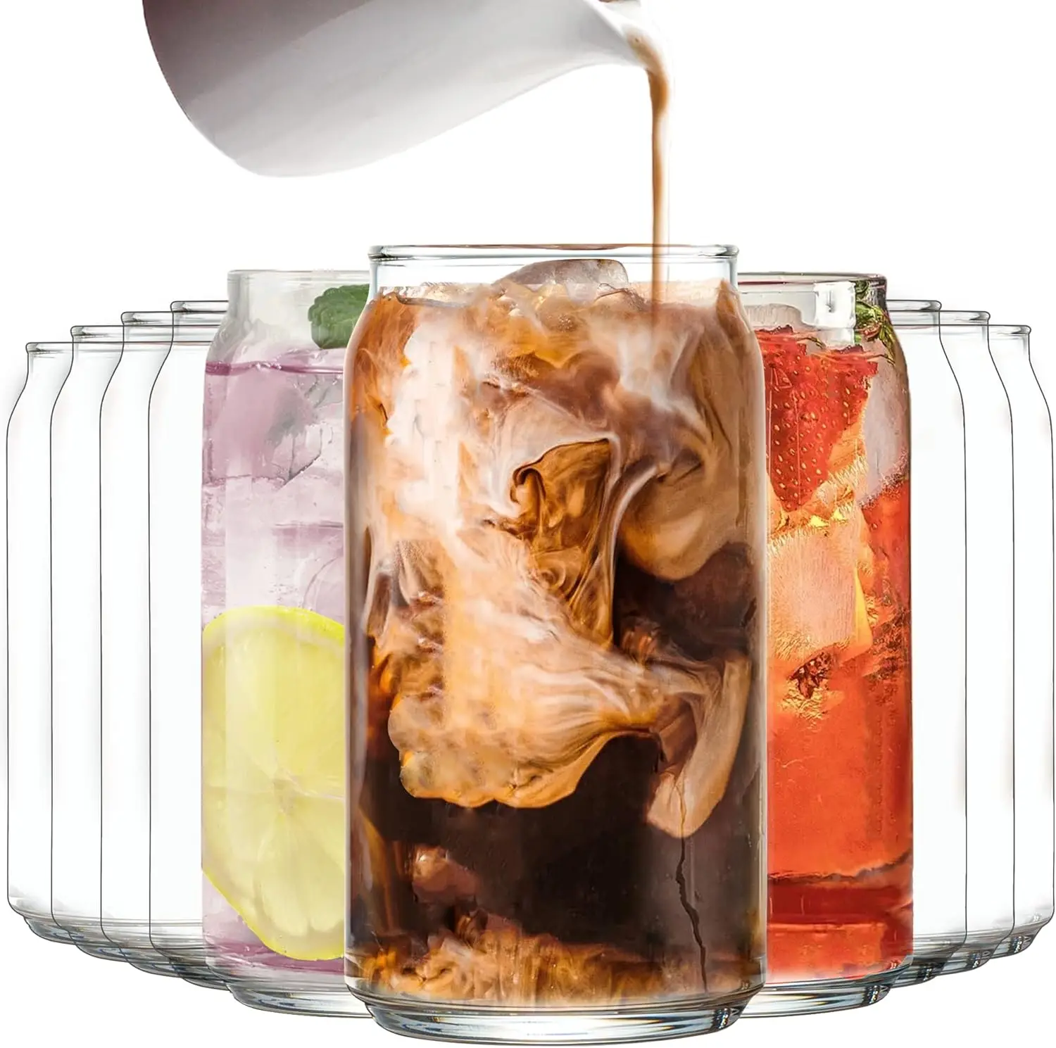 Drinking Glasses Set of 10 - Can Shaped Glass Cups, 16oz Iced Tea/Coffee Glasses, Tumbler Glass
Drinking Glasses Set of 10 - Can Shaped Glass Cups, 16oz Iced Tea/Coffee Glasses, Tumbler Glass
