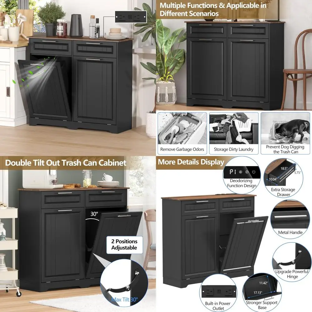 10 Gallon Dual Hidden Laundry Hamper Cabinet with Tilt-Out Trash Can, Deodorizing and Charging Station Features
10 Gallon Dual Hidden Laundry Hamper Cabinet with Tilt-Out Trash Can, Deodorizing and Charging Station Features