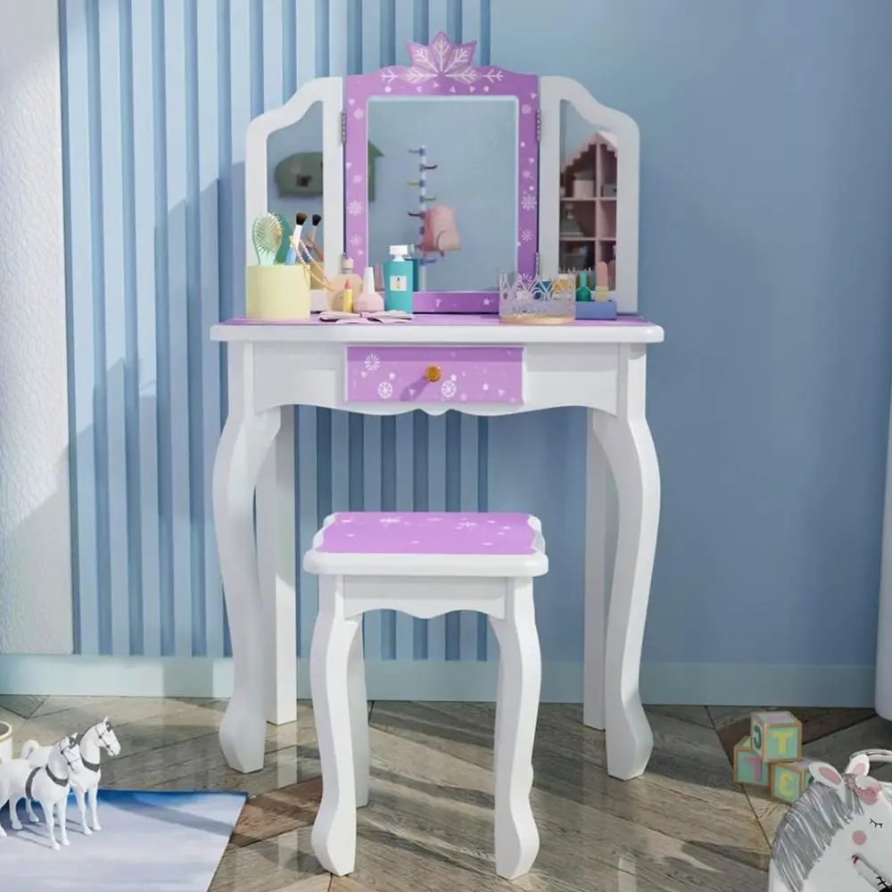 Wooden Kids Makeup Table Set with Stool and Tri-Fold Mirror, Large Drawer for Pretend Play
Wooden Kids Makeup Table Set with Stool and Tri-Fold Mirror, Large Drawer for Pretend Play
