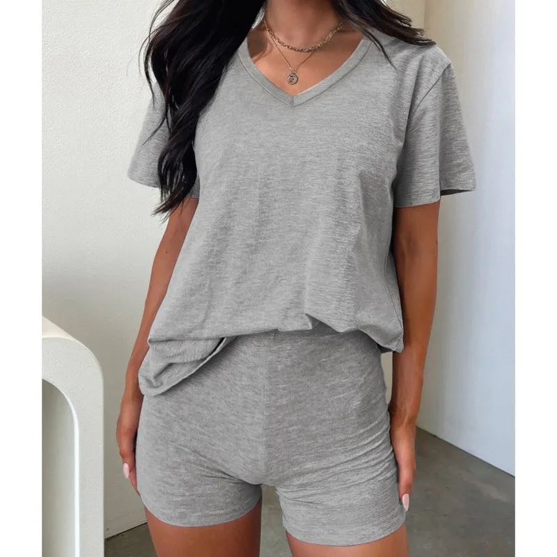 Casual Sports Shorts Set Women Outfit Summer 2025 Fashion Short Sleeve V-neck T-shirts Tops & Short Pants Homewear 2 Piece Sets
Casual Sports Shorts Set Women Outfit Summer 2025 Fashion Short Sleeve V-neck T-shirts Tops & Short Pants Homewear 2 Piece Sets