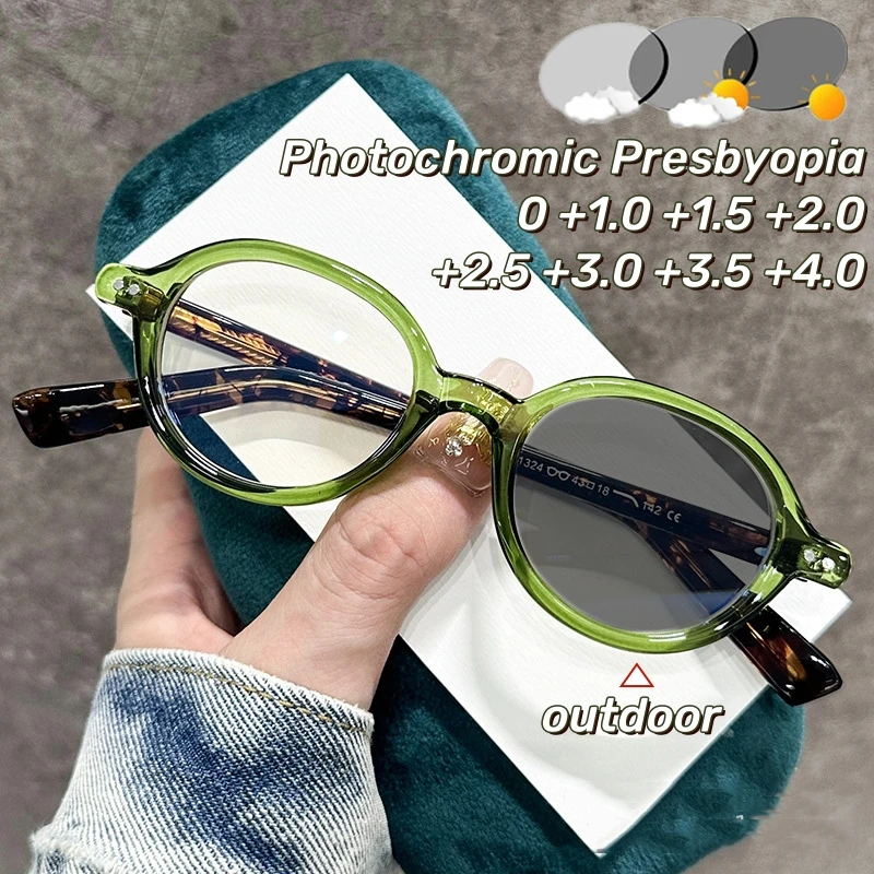 Retro Small Frame Presbyopia Photochromic Glasses Oval Frame Green Tortoiseshell Reading Glasses Anti Blue Light Eyewear
Retro Small Frame Presbyopia Photochromic Glasses Oval Frame Green Tortoiseshell Reading Glasses Anti Blue Light Eyewear