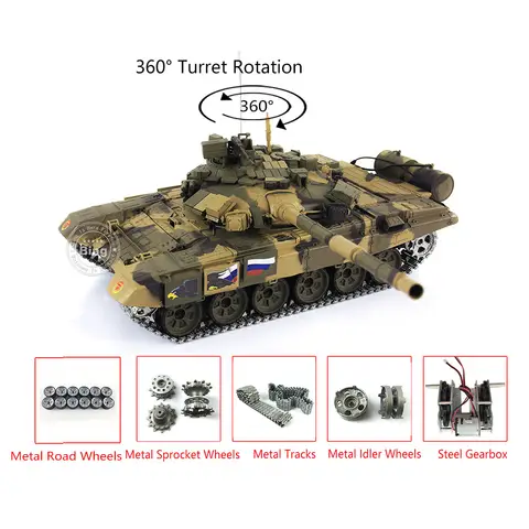 HENG LONG RC Tank 1/16 7.0 Customized Russia T90 3938 360° Turret Metal Tracks Toys For Children TH17853