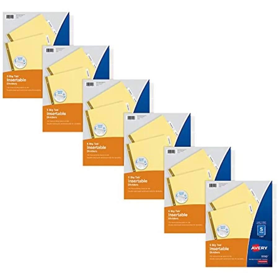 Big Tab Insertable Dividers for 3 Ring Binders, 5-Tab Sets, Buff Paper, Clear Tabs, 6 Binder Divider Sets 26177
Big Tab Insertable Dividers for 3 Ring Binders, 5-Tab Sets, Buff Paper, Clear Tabs, 6 Binder Divider Sets 26177