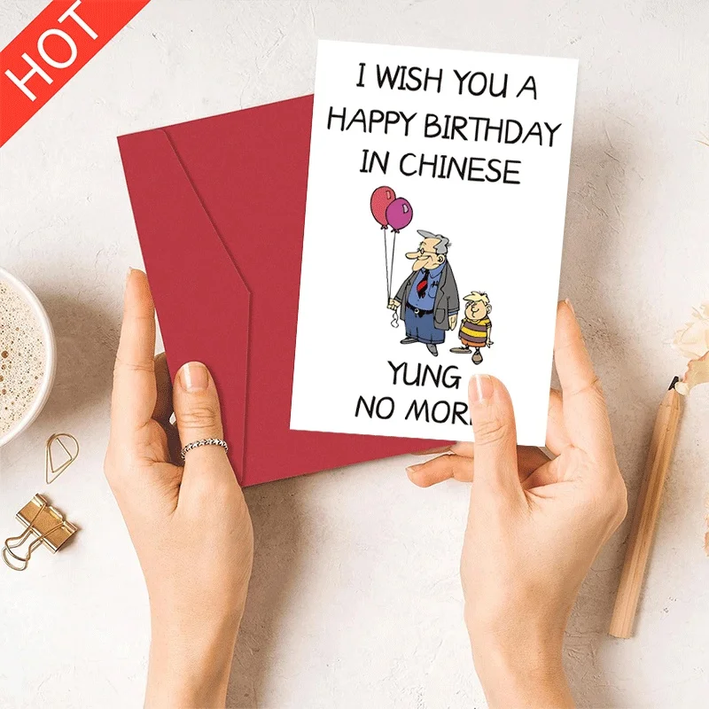 Funny Chinese Pun Birthday Card, "Yung No More" Humorous Birthday Greeting Card for Old Man Friend
Funny Chinese Pun Birthday Card, "Yung No More" Humorous Birthday Greeting Card for Old Man Friend