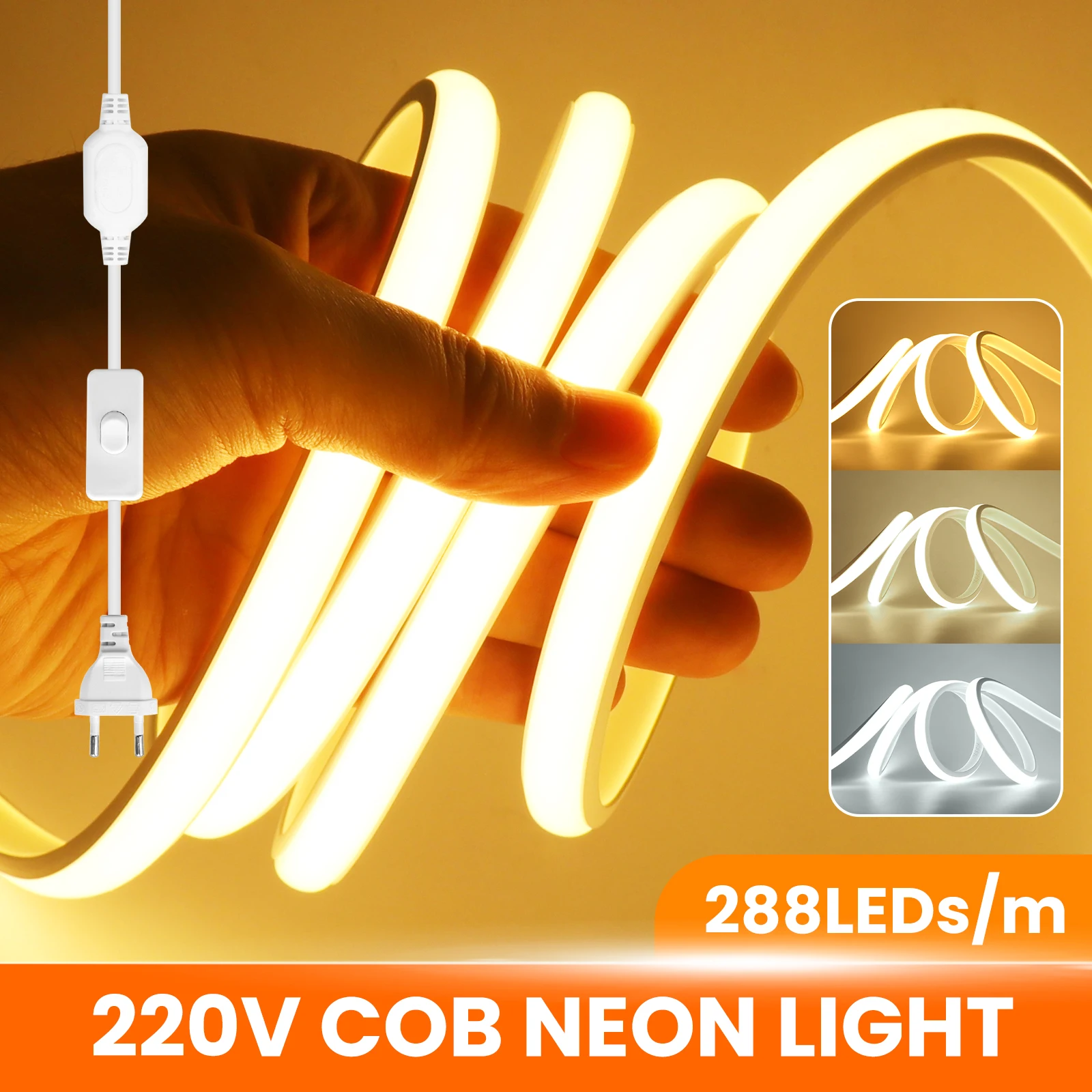 AC 220V COB Неоновый свет Водонепроницаемый 3000K 4000K 6000K Белый CRI RA85 288 светодиодов/M Домашний декор Высокая яркая гибкая лента светодиодная лента
AC 220V COB Неоновый свет Водонепроницаемый 3000K 4000K 6000K Белый CRI RA85 288 светодиодов/M Домашний декор Высокая яркая гибкая лента светодиодная лента