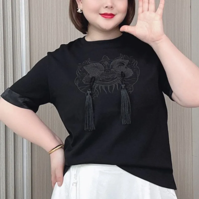 Chinese Style Embroidery Silk Stitching Top For Women Summer 2024 New Plus Size Loose Short Sleeved T-shirt
Chinese Style Embroidery Silk Stitching Top For Women Summer 2024 New Plus Size Loose Short Sleeved T-shirt