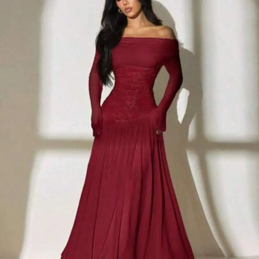 Elegant Off-Shoulder Long Sleeve Floor-Length Pleated Embroidery Dress For Prom Wedding Guest Evening
Elegant Off-Shoulder Long Sleeve Floor-Length Pleated Embroidery Dress For Prom Wedding Guest Evening