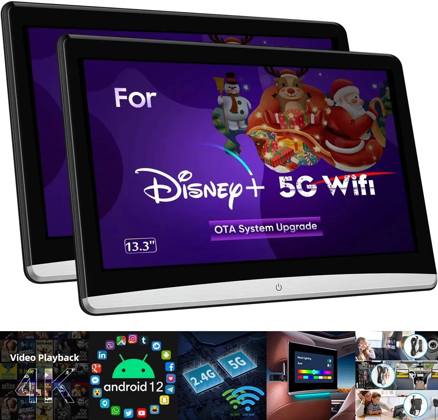13.3"/14"Android14.0 New Upgrade Car Headrest Monitor 4+64G/8+128G 4K 1080P TV Display 5G WIFI/Car Rear Seat Screen Video Player
13.3"/14"Android14.0 New Upgrade Car Headrest Monitor 4+64G/8+128G 4K 1080P TV Display 5G WIFI/Car Rear Seat Screen Video Player