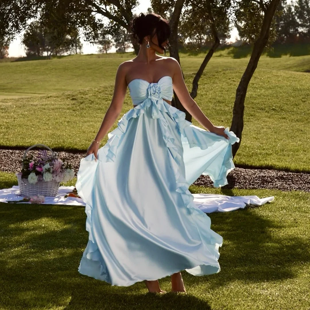 Flowy Blue Evening Dresses Woman Hollow Out Flower vestidos de noche Chic Ruffles Prom Dress Wedding Party Gowns Customized
Flowy Blue Evening Dresses Woman Hollow Out Flower vestidos de noche Chic Ruffles Prom Dress Wedding Party Gowns Customized