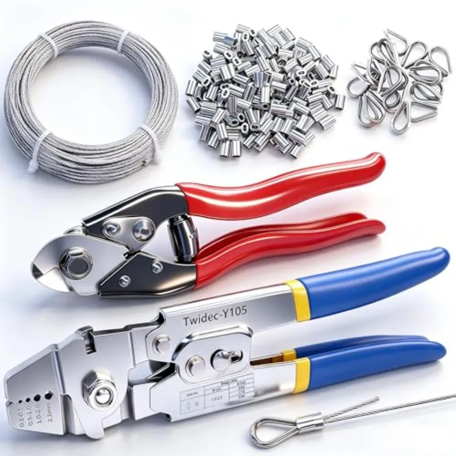 Wire Rope Crimping Tool Up To 2.2mm With 240PCS 1/16''Aluminum Crimping Loop Sleeve And 165Feet 1/16'' 304 stainless steel Wire
Wire Rope Crimping Tool Up To 2.2mm With 240PCS 1/16''Aluminum Crimping Loop Sleeve And 165Feet 1/16'' 304 stainless steel Wire