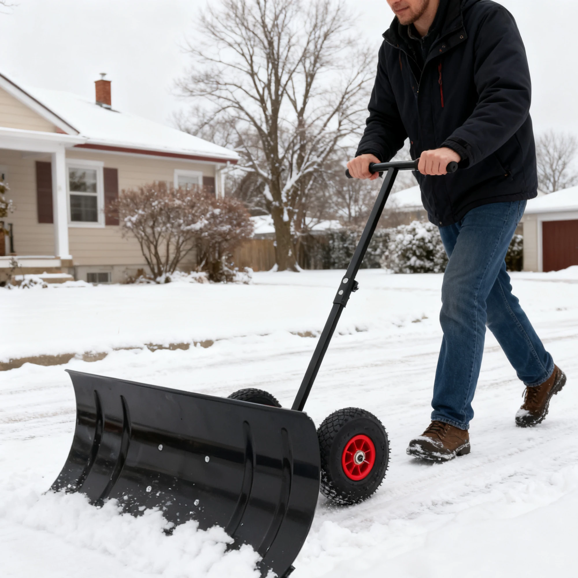 29" Wide Metal Snow Pusher with 2 Wheels, Adjustable Angle & Height Handle, Ergonomic Single-Rod Design for Driveway & Sidewalk
29" Wide Metal Snow Pusher with 2 Wheels, Adjustable Angle & Height Handle, Ergonomic Single-Rod Design for Driveway & Sidewalk