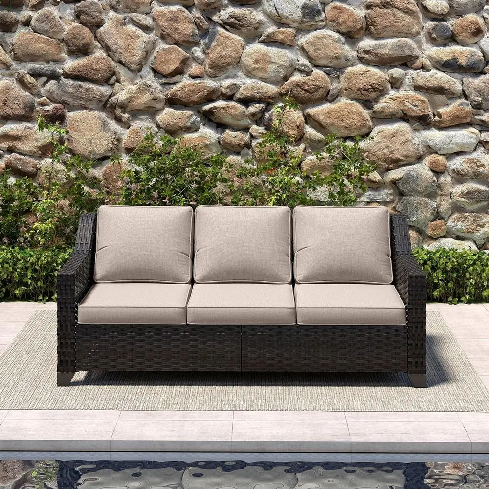 All-Weather 3-Seat Rattan Wicker Sofa with Cushions for Patio, Garden, or Porch (Brown/Beige)
All-Weather 3-Seat Rattan Wicker Sofa with Cushions for Patio, Garden, or Porch (Brown/Beige)
