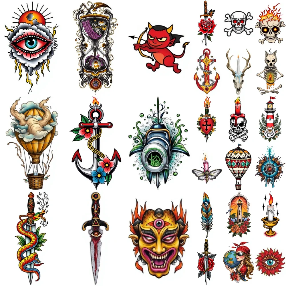 28pcs Temporary Tattoo New School Traditional Devil Tattoo Heart Hot Air Balloon For Men Arms Women
28pcs Temporary Tattoo New School Traditional Devil Tattoo Heart Hot Air Balloon For Men Arms Women