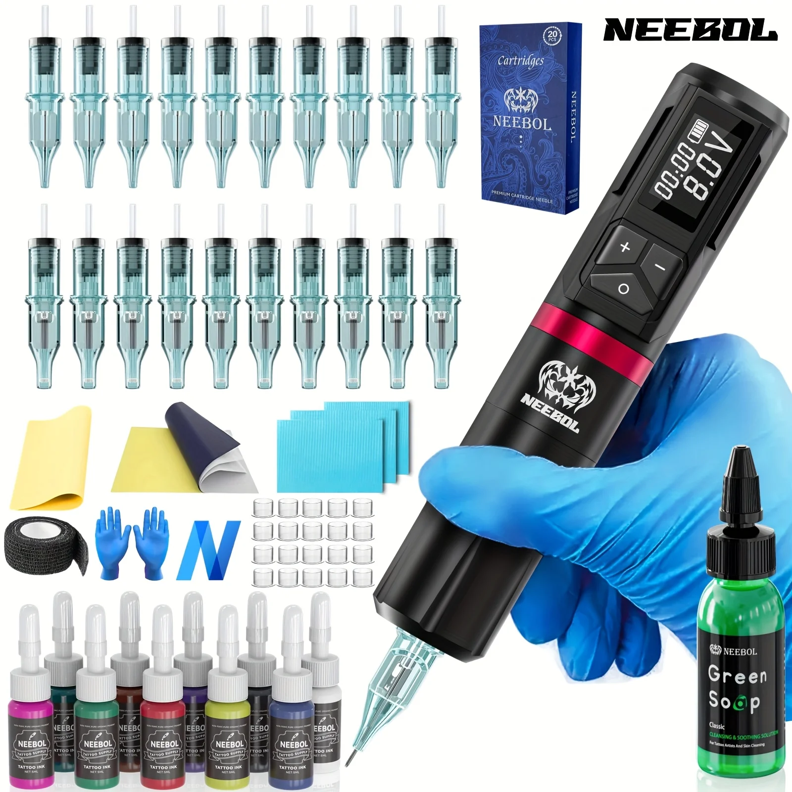 Complete Tattoo Kit Rotary Machine, Neebol Wireless Tattoo Pen, Tattoo Gun, 10 Inks, 20 Cartridge Needles, Body Makeup Art Gift
Complete Tattoo Kit Rotary Machine, Neebol Wireless Tattoo Pen, Tattoo Gun, 10 Inks, 20 Cartridge Needles, Body Makeup Art Gift