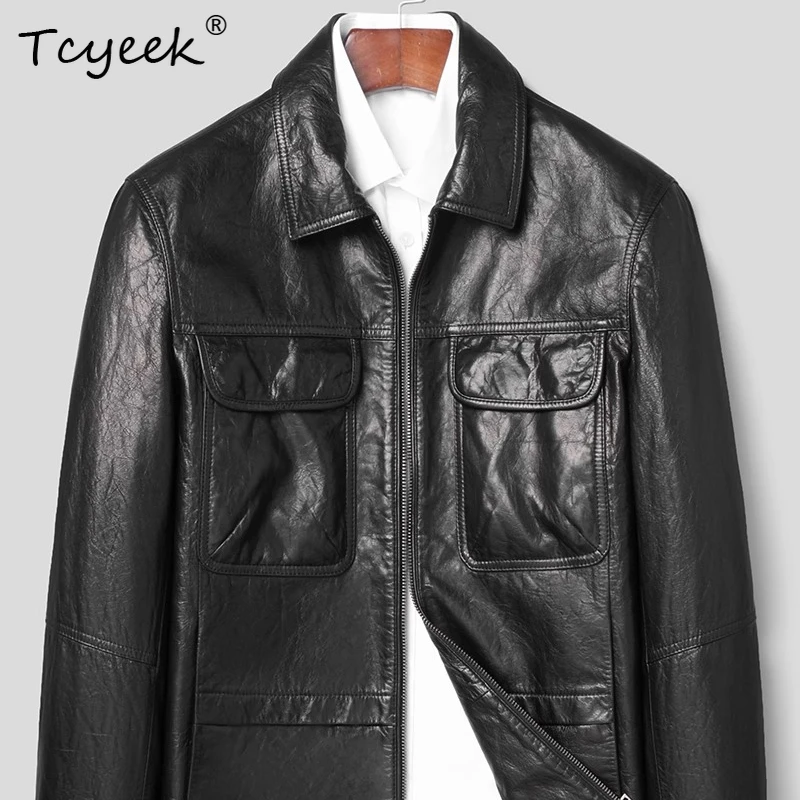 Tcyeek Goatskin Black Spring and Autumn Men's New Lapel Slim Fit Casual Fashion Handsome Leather Jacket Motorcycle Jacket Kurtka
Tcyeek Goatskin Black Spring and Autumn Men's New Lapel Slim Fit Casual Fashion Handsome Leather Jacket Motorcycle Jacket Kurtka