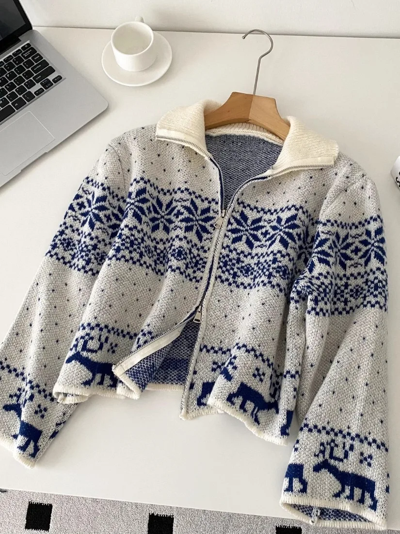 Foamlina Women's ChicTwo Way Zipper Knit Sweater Cropped Knitwear Printed Outerwear Top Casual Street Style Trendy Sweater Coat 
Foamlina Women's ChicTwo Way Zipper Knit Sweater Cropped Knitwear Printed Outerwear Top Casual Street Style Trendy Sweater Coat