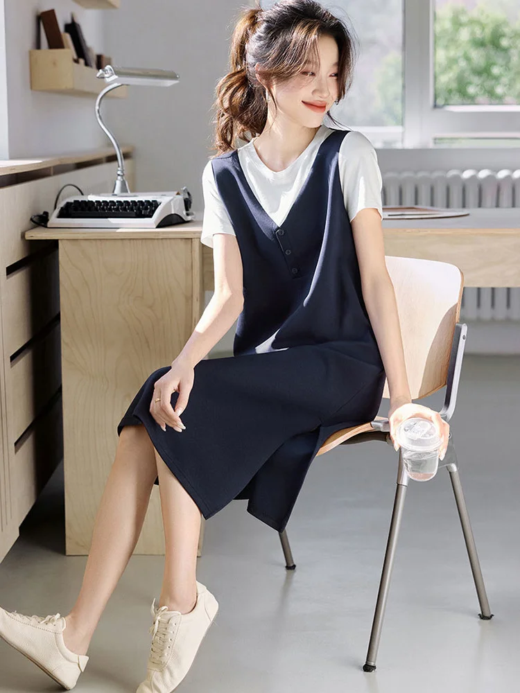 Summer Commute Ele Loose ort Sve Color Blo Dr Midi Length T irt Dr Korean Sle Straight Cut Casual Wear
Summer Commute Ele Loose ort Sve Color Blo Dr Midi Length T irt Dr Korean Sle Straight Cut Casual Wear