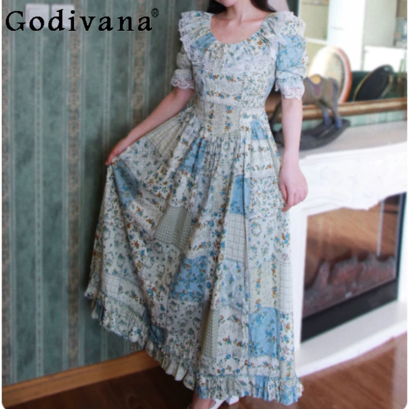 Summer Vintage Court French Big Swing Vintage Floral Fairy Long Dress Fashion High Waist A--line Versatile Temperament Dresses
Summer Vintage Court French Big Swing Vintage Floral Fairy Long Dress Fashion High Waist A--line Versatile Temperament Dresses