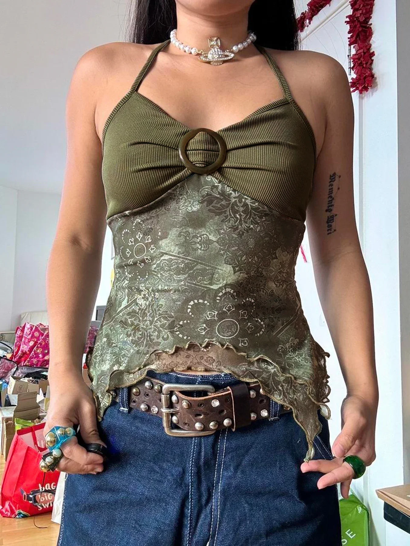 Sweetown Retro Forest Green Vintage Print Boho Y2K Camisole Backless Halter Tie Asymmetrical Tops Women Summer Vacation Clothing
Sweetown Retro Forest Green Vintage Print Boho Y2K Camisole Backless Halter Tie Asymmetrical Tops Women Summer Vacation Clothing