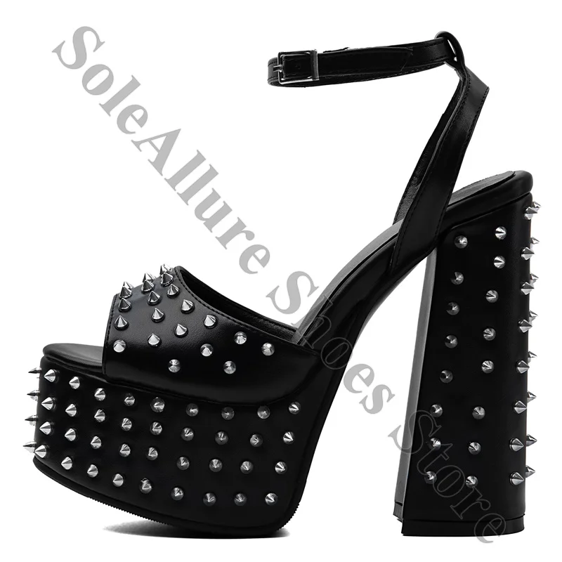 Full Silver Spiked Studded Black Faux Leather Platform Sandals Open Peep Toe Adjustable Buckle Ankle Strap Block Heel Shoes
Full Silver Spiked Studded Black Faux Leather Platform Sandals Open Peep Toe Adjustable Buckle Ankle Strap Block Heel Shoes