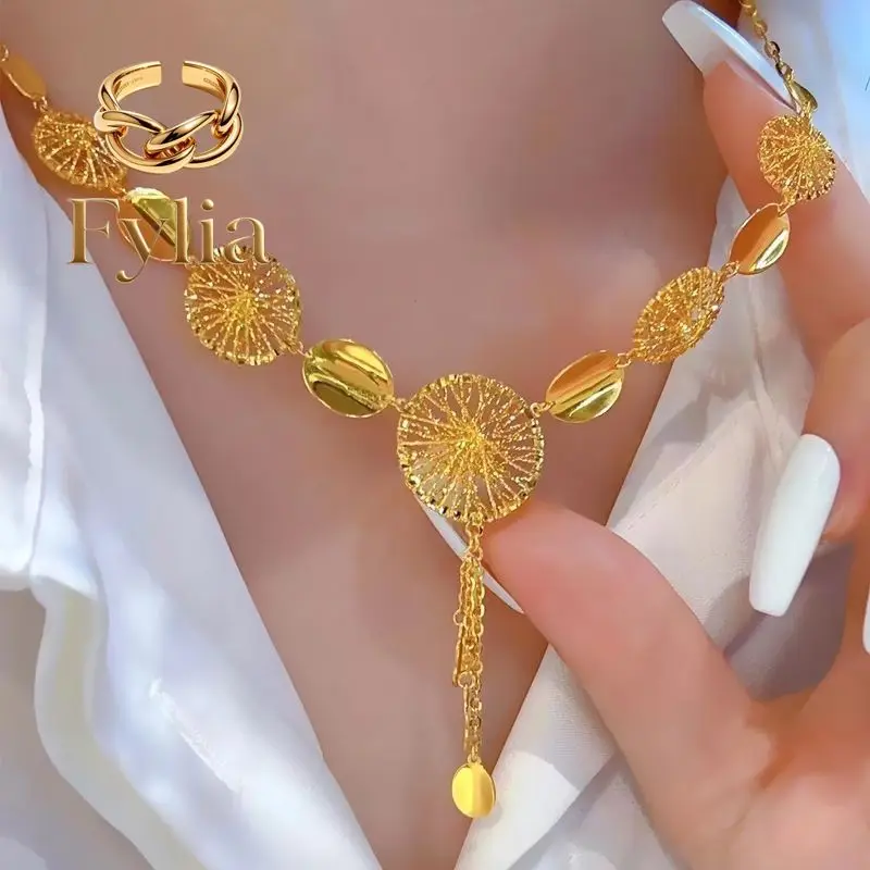 Fylia Jewelry 9999 24K real gold passionate necklace hollowed fringe one set chain feminine quality light luxury style high sen
Fylia Jewelry 9999 24K real gold passionate necklace hollowed fringe one set chain feminine quality light luxury style high sen