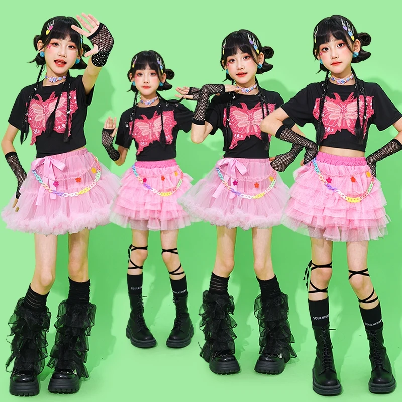 Kids Jazz Dance Costume New Pink Fluffy Skirt Butterfly Black Crop Top Runways Trendy Suit Girls Kpop Dance Stage Outfit AMY2305
Kids Jazz Dance Costume New Pink Fluffy Skirt Butterfly Black Crop Top Runways Trendy Suit Girls Kpop Dance Stage Outfit AMY2305