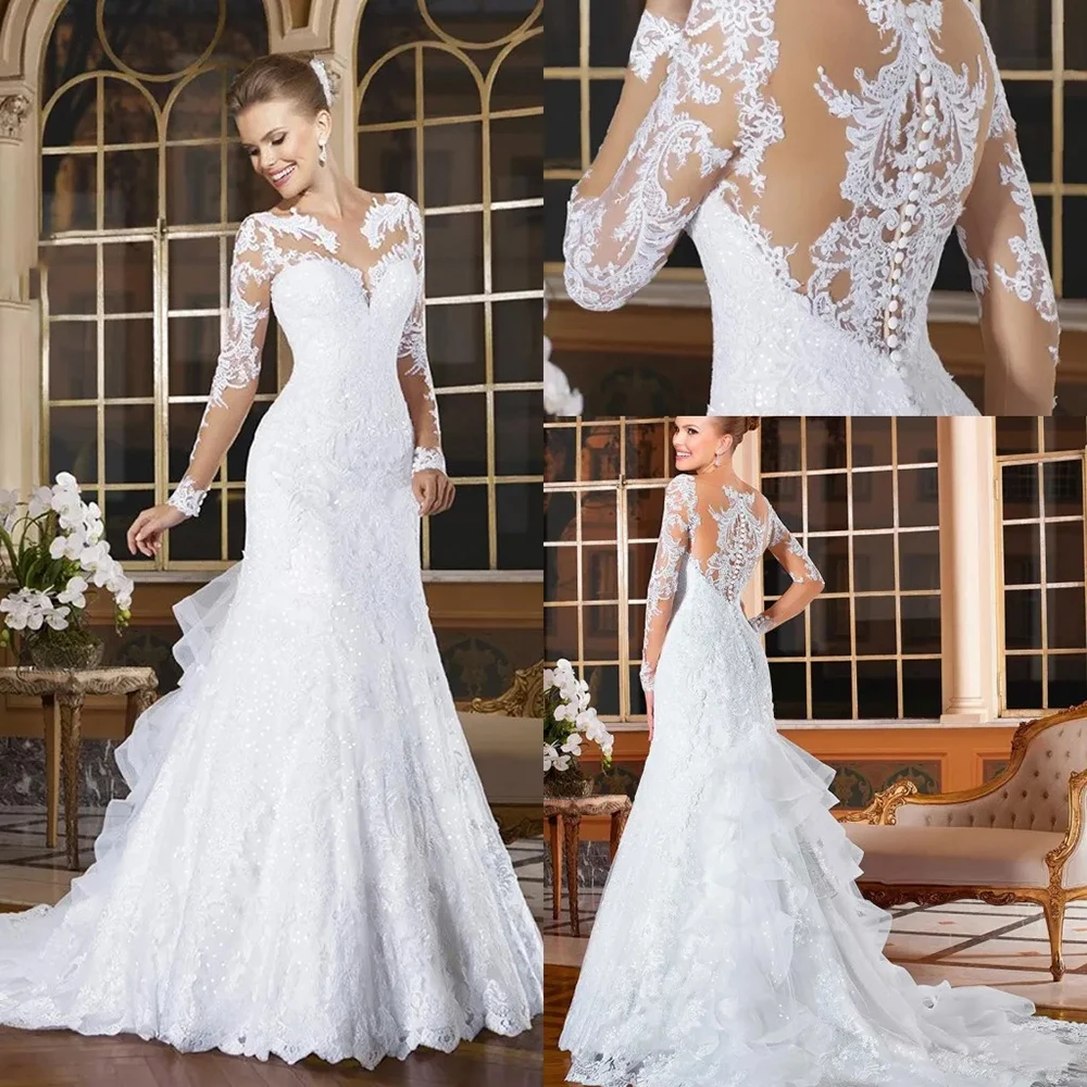 KSDN Wedding Dress Bride 2024 Long Sleeve V-Neck Straight Appliques Chapel Train Luxury Gown Elegant Women vestidos para mujer
KSDN Wedding Dress Bride 2024 Long Sleeve V-Neck Straight Appliques Chapel Train Luxury Gown Elegant Women vestidos para mujer