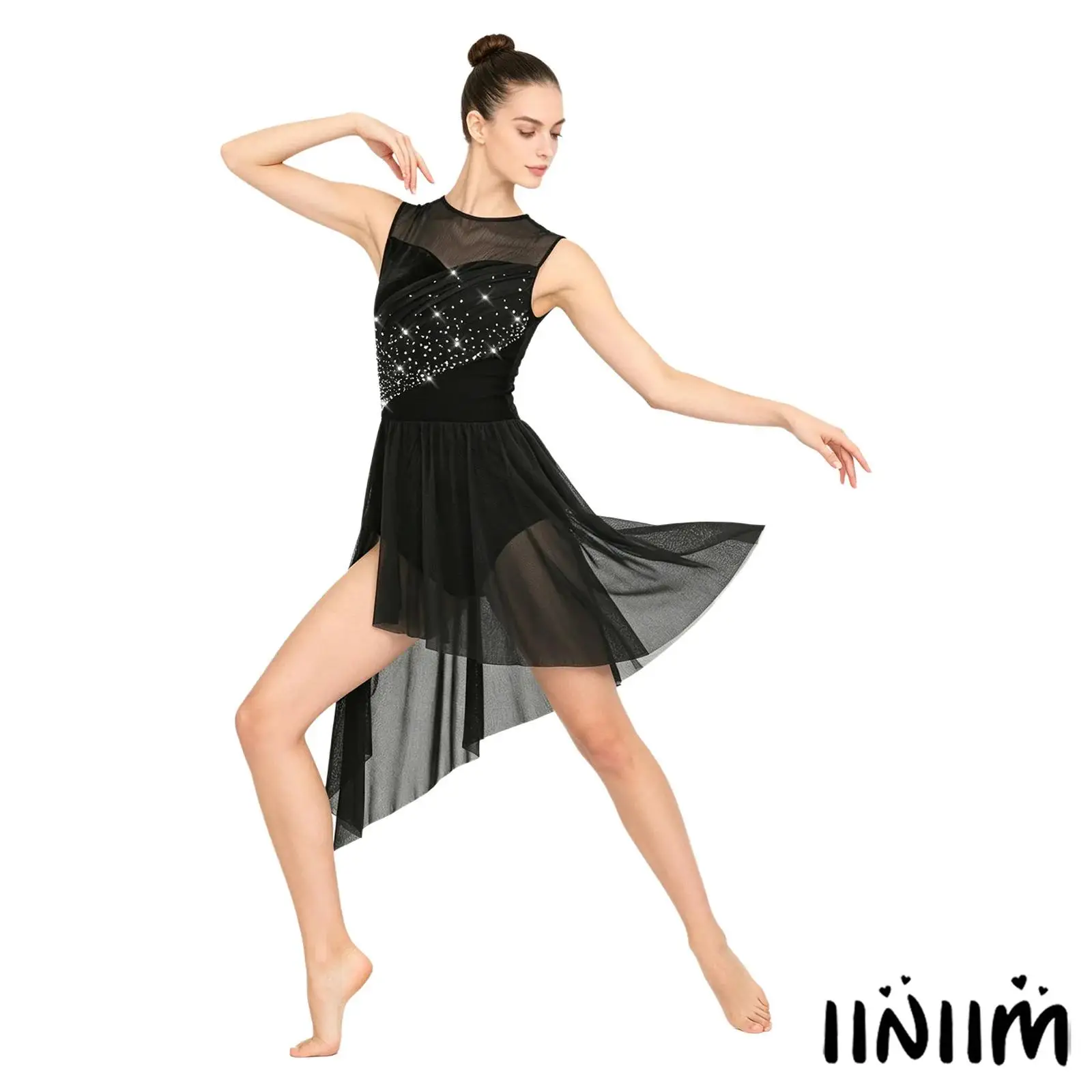 Womens Lyrical Dance Dress Sleeveless Irregular Hem Rhinestone Button Crotch Bodysuit Dress Elegant Gymnastics Dance Outfits
Womens Lyrical Dance Dress Sleeveless Irregular Hem Rhinestone Button Crotch Bodysuit Dress Elegant Gymnastics Dance Outfits