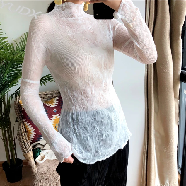 Miyake Pleated Women Tops Sexy Slim Solid Color Breathable High Neck Long Sleeve T-Shirt 2023 Early Autumn High Quality Stretchy
Miyake Pleated Women Tops Sexy Slim Solid Color Breathable High Neck Long Sleeve T-Shirt 2023 Early Autumn High Quality Stretchy