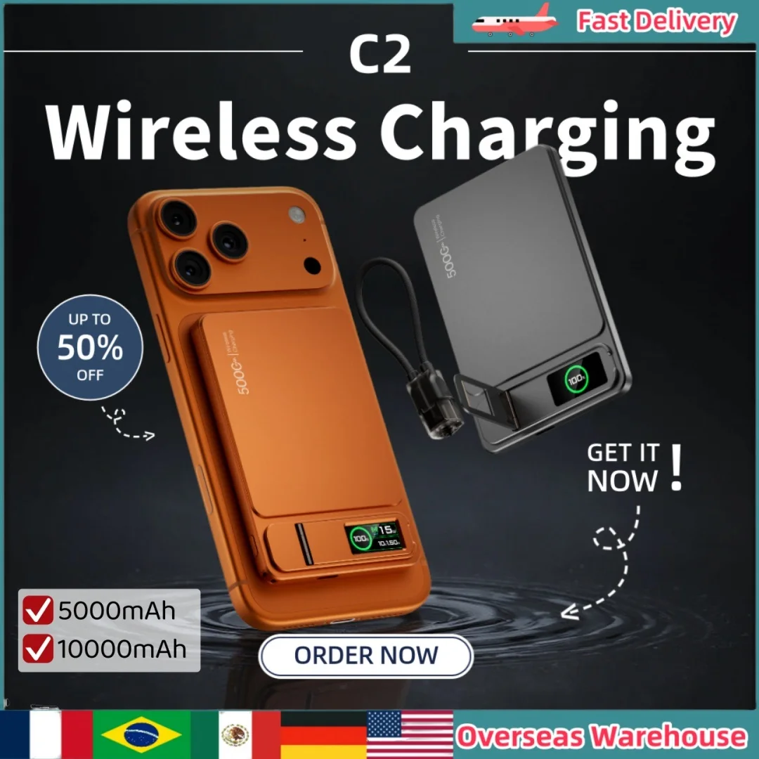 Беспроводное зарядное устройство C2 Power Bank для iPhone/Android с быстрой зарядкой MagSafe, оригинальный внешний аккумулятор 5000 мАч/10000 мАч
Беспроводное зарядное устройство C2 Power Bank для iPhone/Android с быстрой зарядкой MagSafe, оригинальный внешний аккумулятор 5000 мАч/10000 мАч