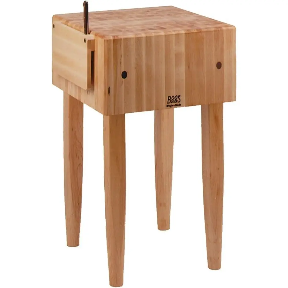Maple End Grain Butcher Block Table with Side Knife Slot, 18x18x10 Inches, 34 Inches Tall, Black Legs
Maple End Grain Butcher Block Table with Side Knife Slot, 18x18x10 Inches, 34 Inches Tall, Black Legs