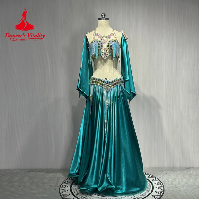 Belly Dance Costume Suit Customized Diamond Tassels Bra+Satin Long Skirt+Hand Sleeves 3ps Oriental Dance Performance Costumes
Belly Dance Costume Suit Customized Diamond Tassels Bra+Satin Long Skirt+Hand Sleeves 3ps Oriental Dance Performance Costumes