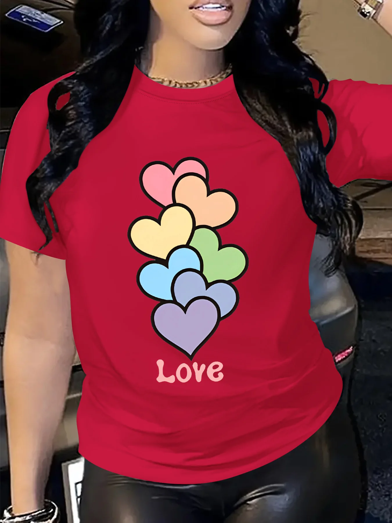 Женская повседневная футболка с короткими рукавами и красочным принтом в форме сердца, женская футболка с круглым вырезом и короткими рукавами
Женская повседневная футболка с короткими рукавами и красочным принтом в форме сердца, женская футболка с круглым вырезом и короткими рукавами